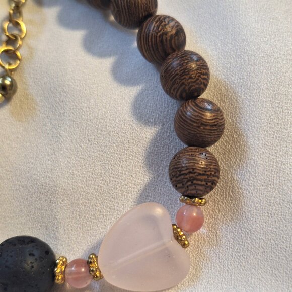 Artisan Handmade Rose Quartz Lava Stone Diffuser Beaded Bracelet - Picture 3 of 5